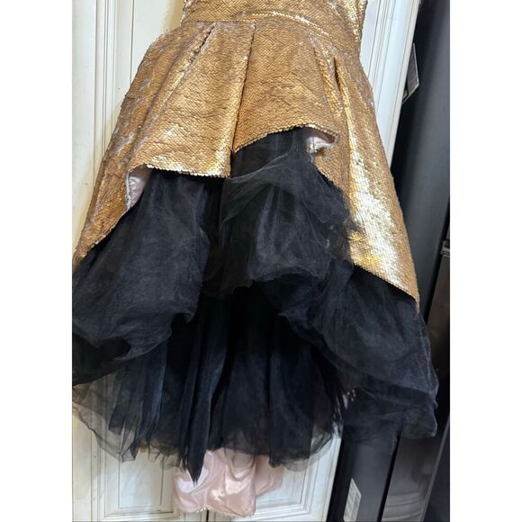 Custom Made Girls Sequined Sleeveless Tulle Hi-Low Dress Gold Black Size 5-6 - Picture 13 of 13